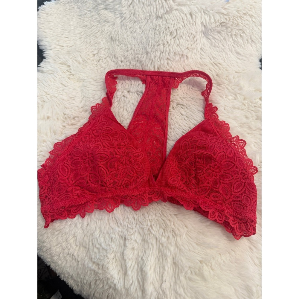 Aerie Red Floral Lace Racerback Bralette Scalloped Edge Pullover Medium 336279